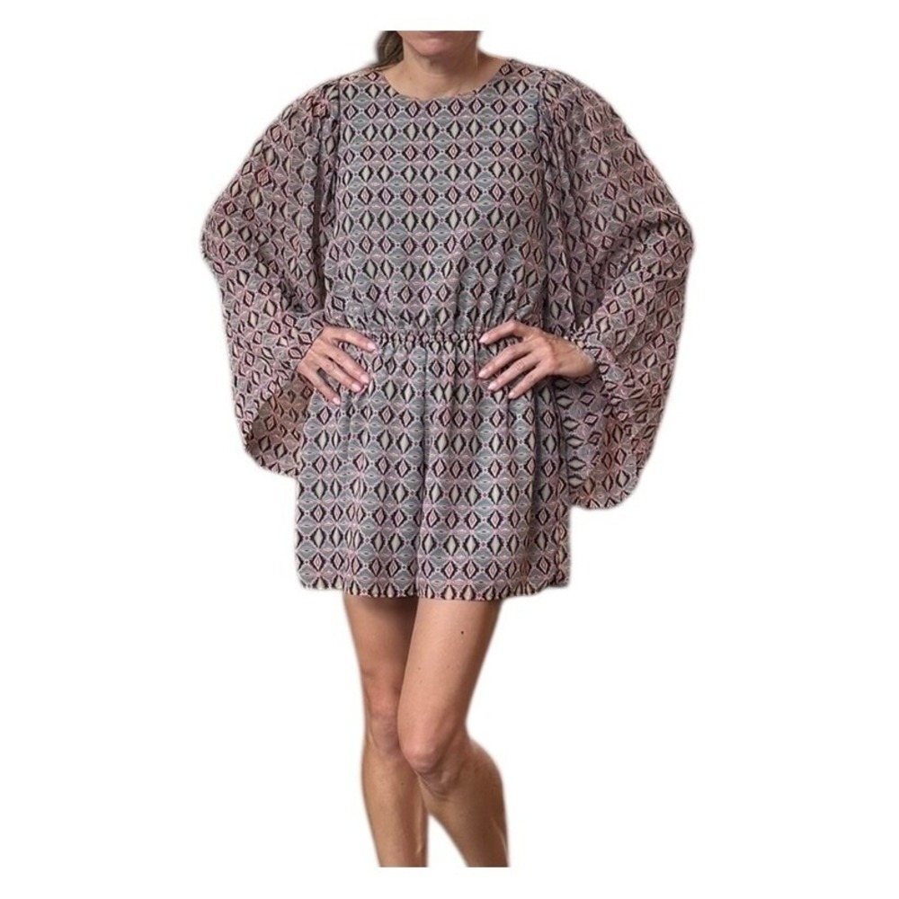 FIRE Los Angeles Boho Indian Mini Romper Dimond Bell Sleeve Elastic Waist Sz S